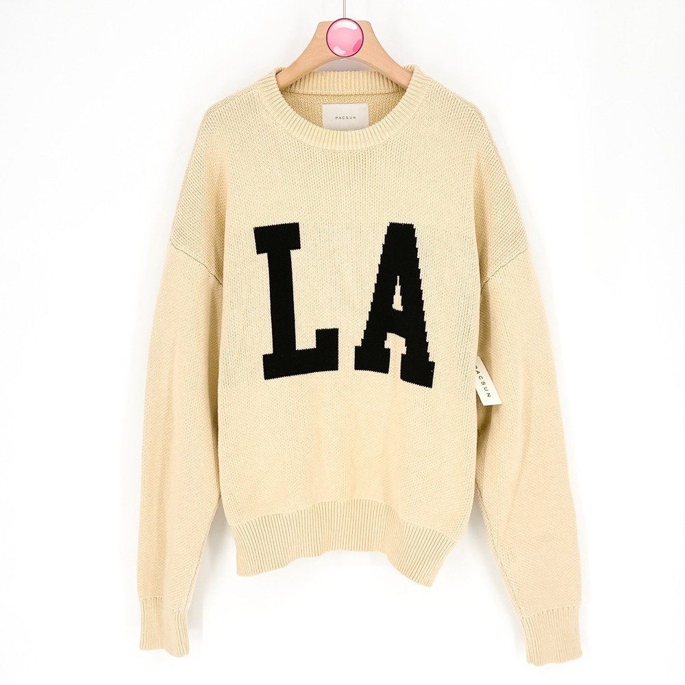 PacSun‎ LA Crew Neck Sweater Cozycore Minimalist Cream Pullover Men's Small